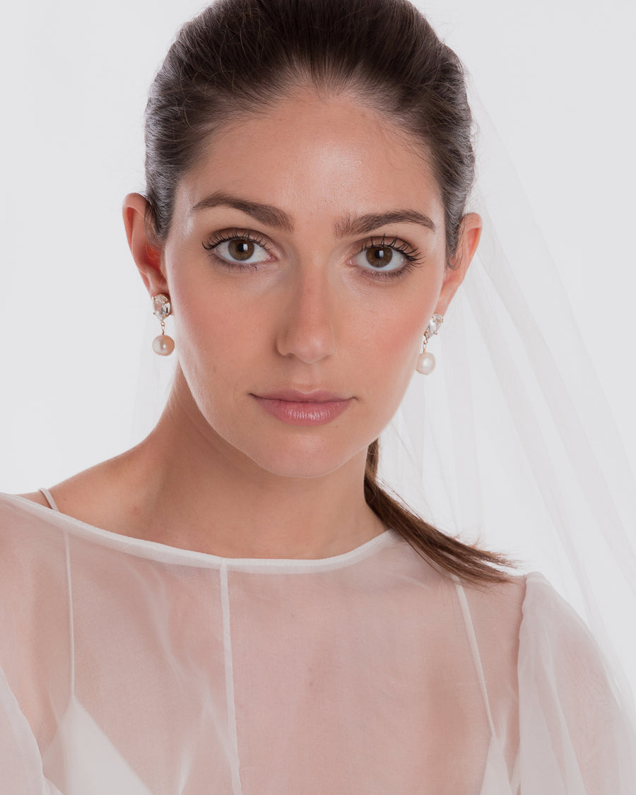 Nikki Witt simple crystal and pearl wedding earrings