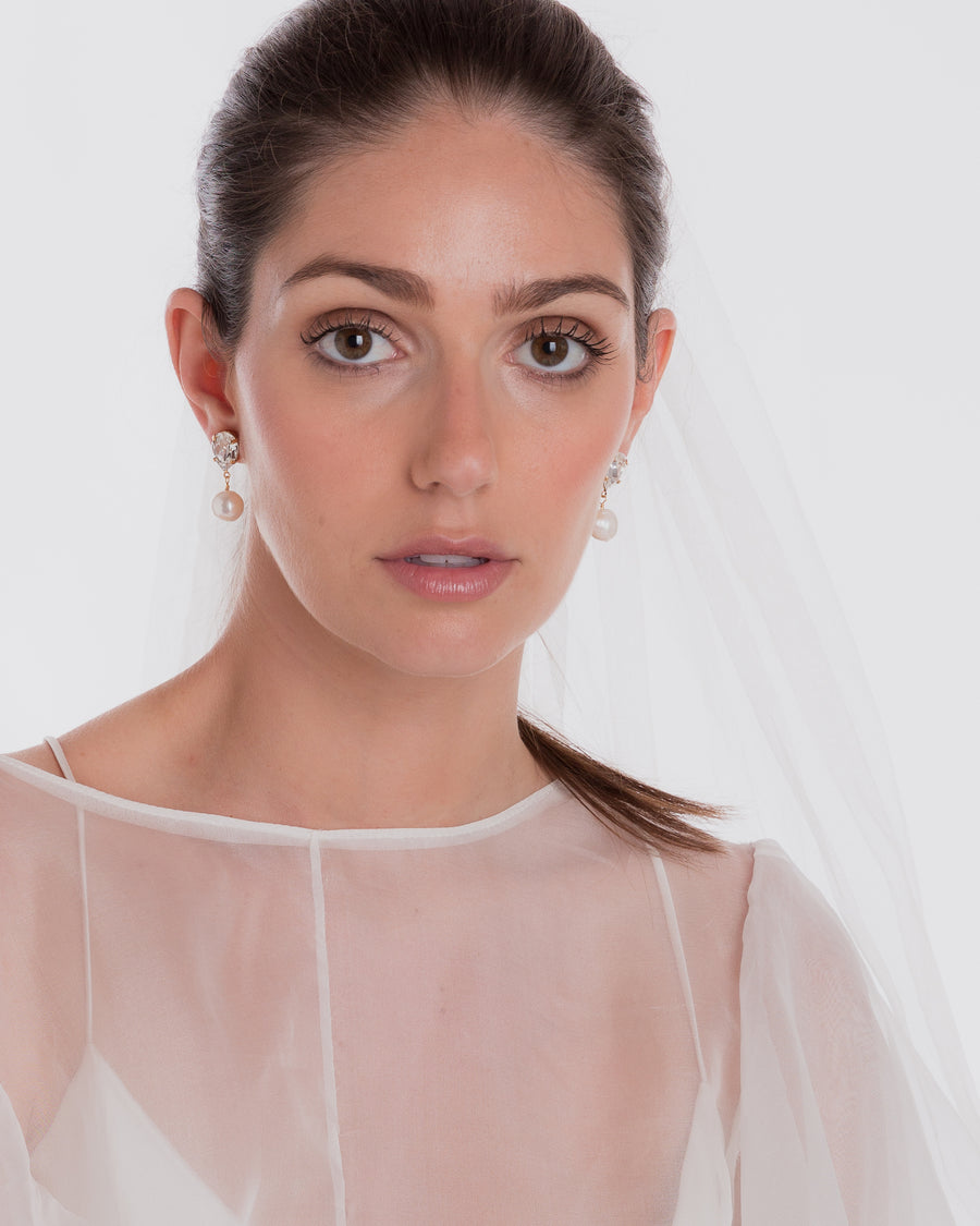 Nikki Witt simple crystal and pearl bridal earrings