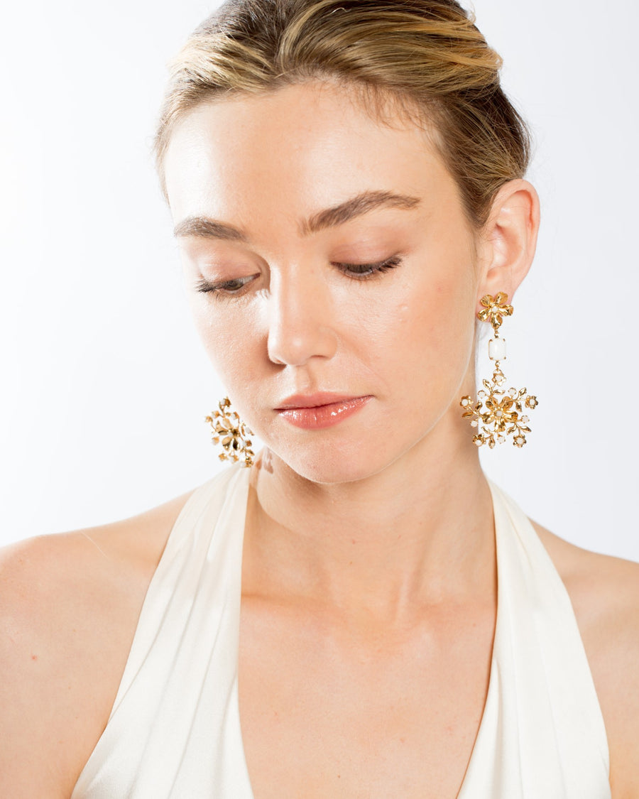 Gold and white floral drop earrings Australian made