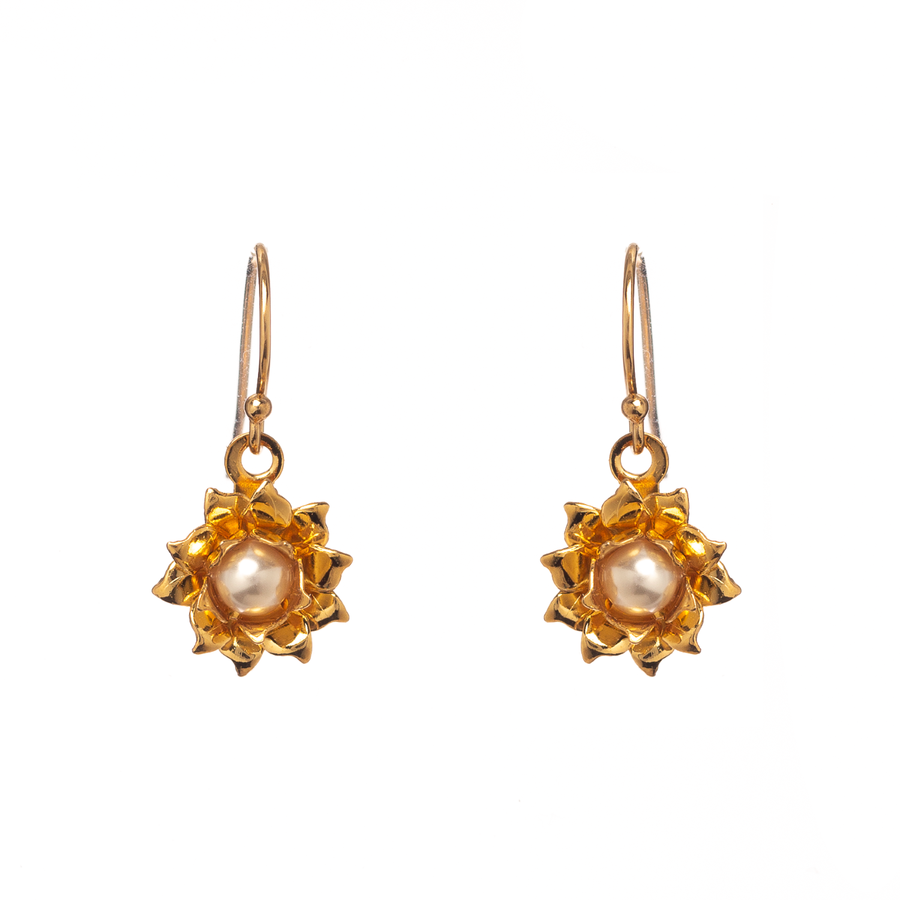 2022 small gold flower earrings with Swarovski pearls