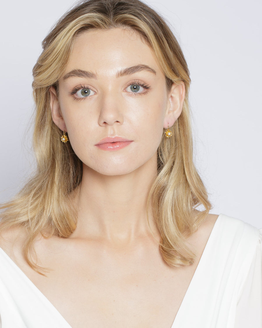 2022 small gold flower earrings with pearls Nikki Witt
