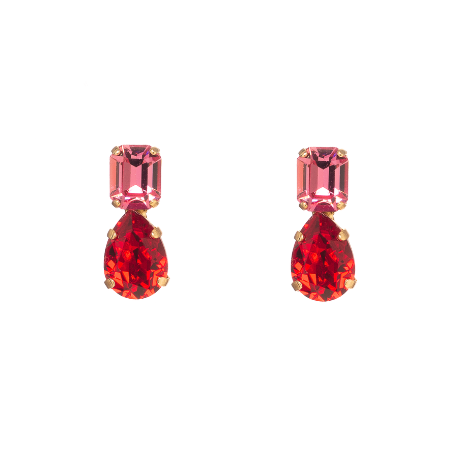 Simple pink and red crystal earrings