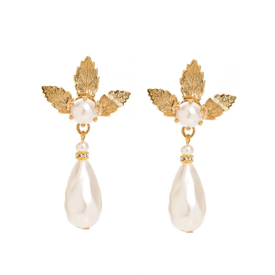 Gold and pearl bridal earrings made in Australia