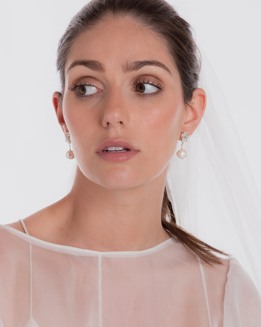 Nikki Witt classic crystal pearl wedding earrings