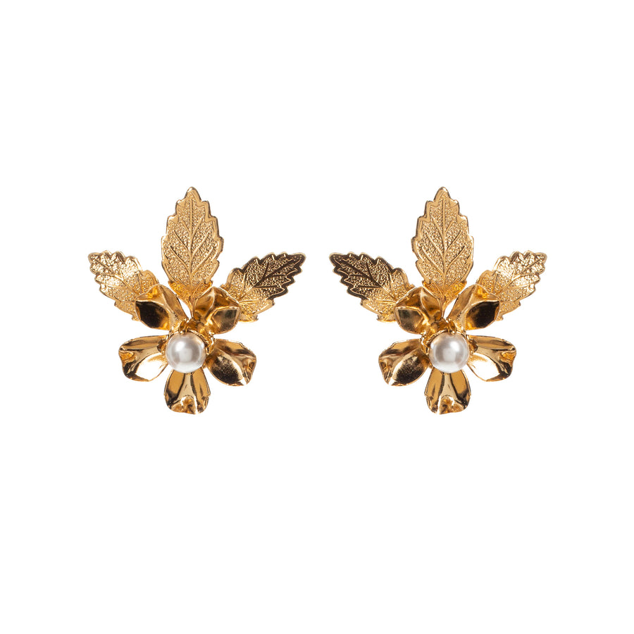 Gold and pearl flower earrings