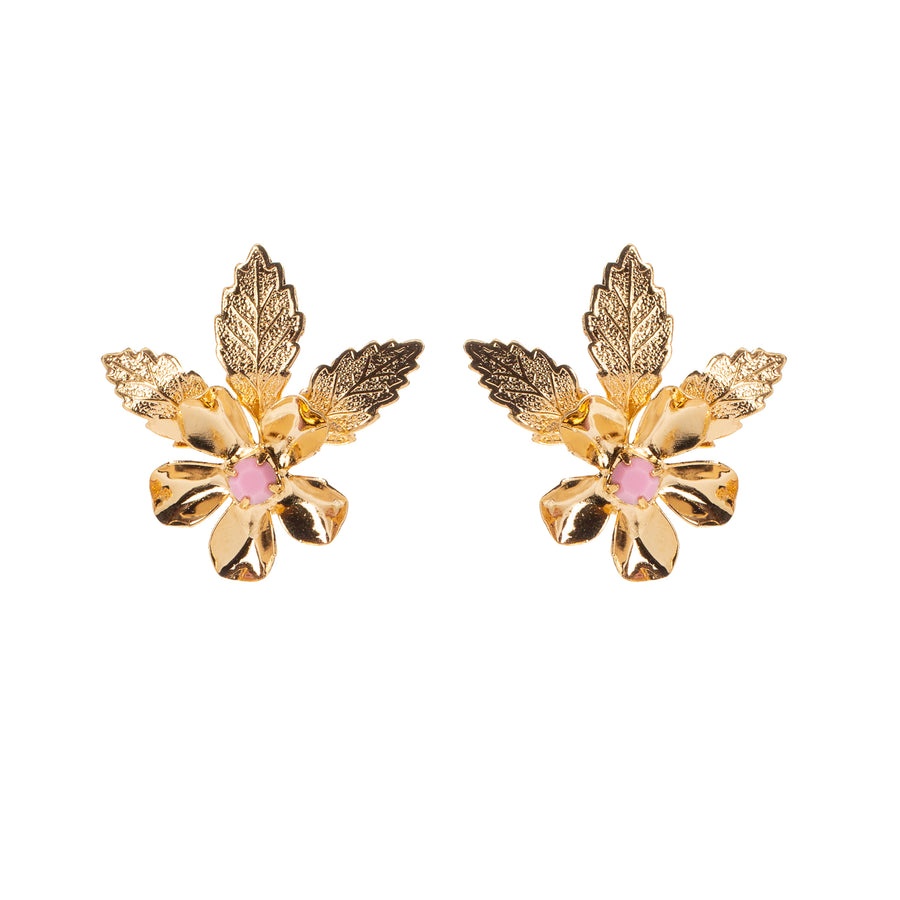 Pink and gold flower earrings
