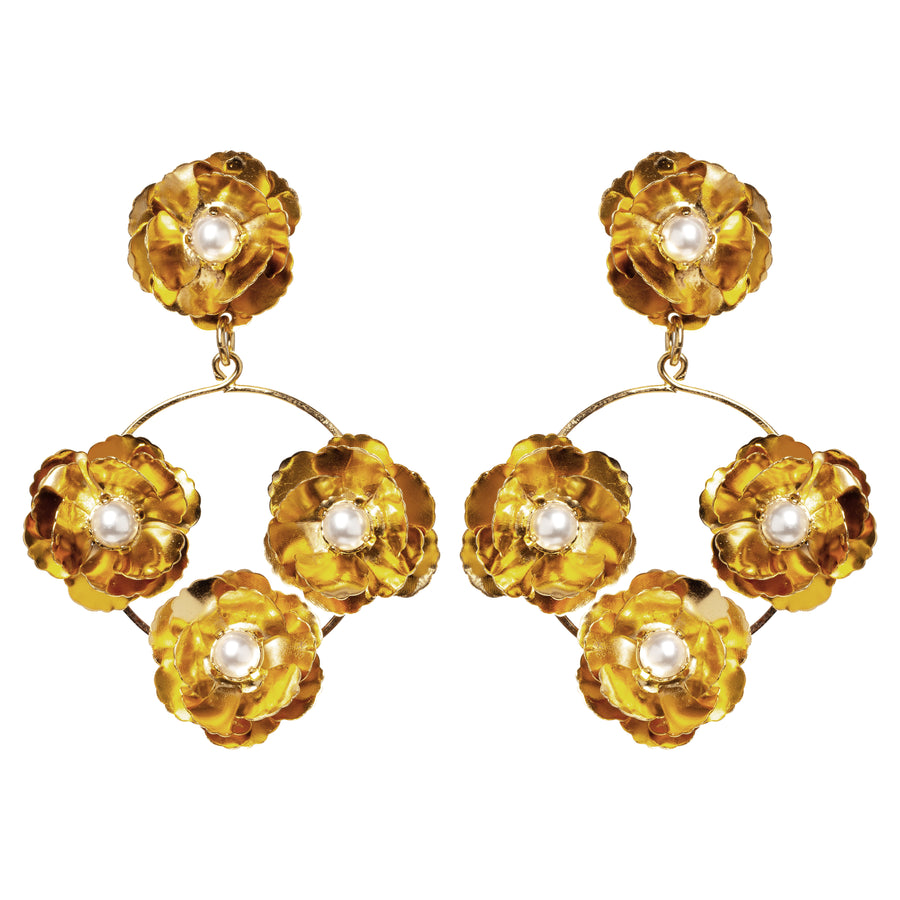 Statement gold flower earrings with pearls made in Australia