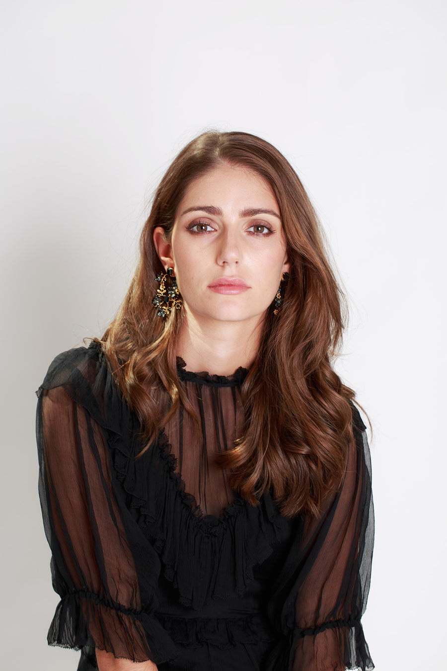 Black and gold statement earrings with crystals and flowers