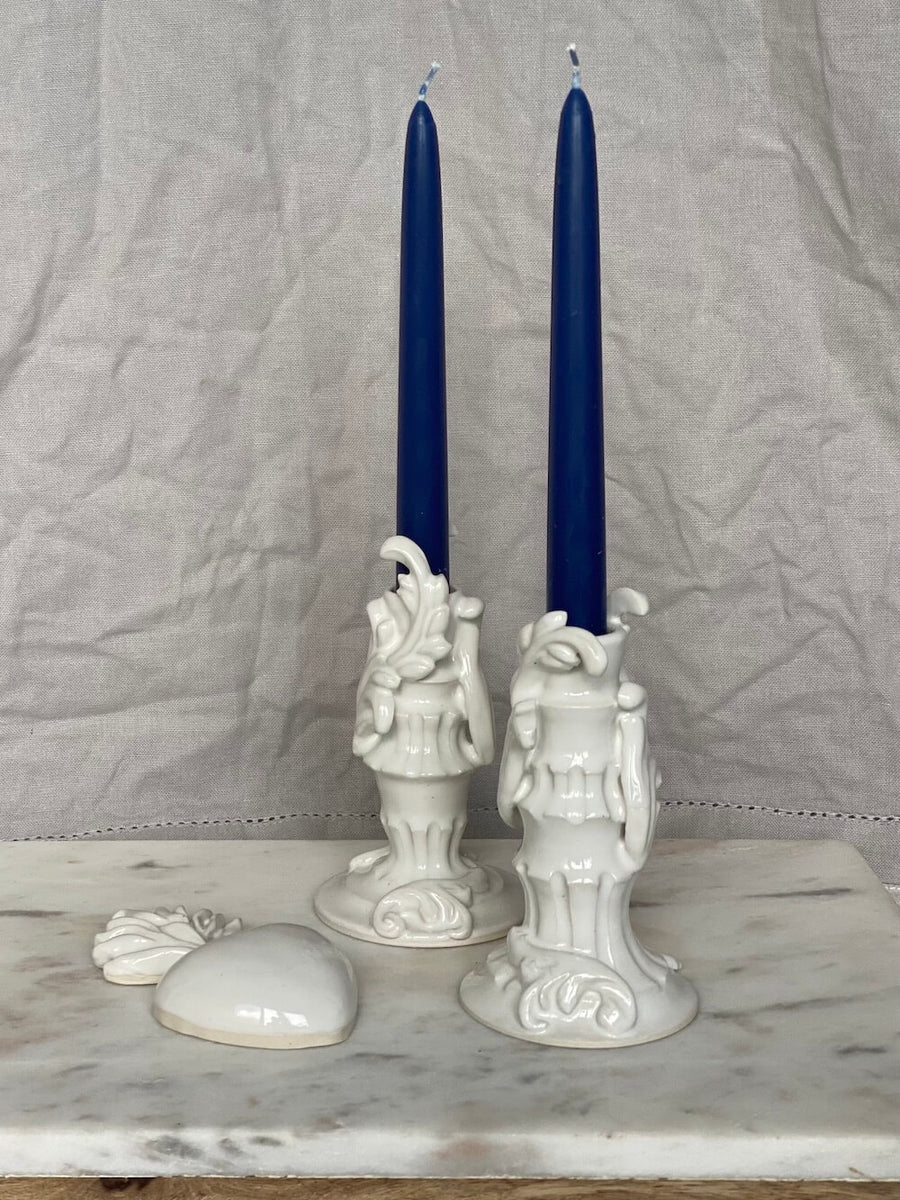 Ceramic Large Frond Candlestick Holder