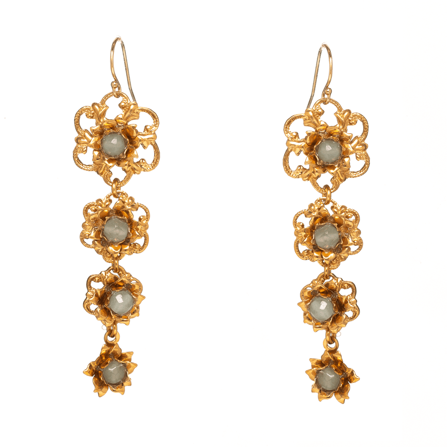 Gold and blue quartz floral drop earrings