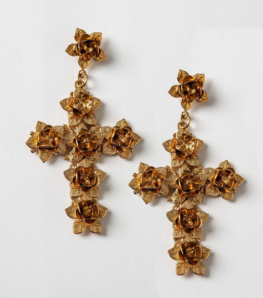 Nikki Witt gold cross earrings