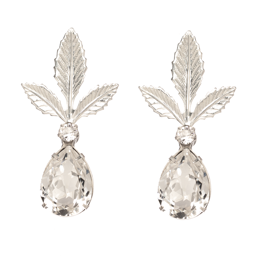 Classic silver and crystal bridal earrings made in Australia