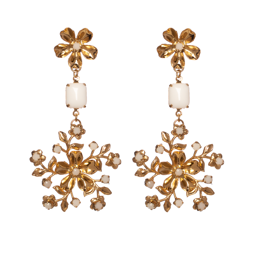 Gold and white flower drop earrings - made in Australia