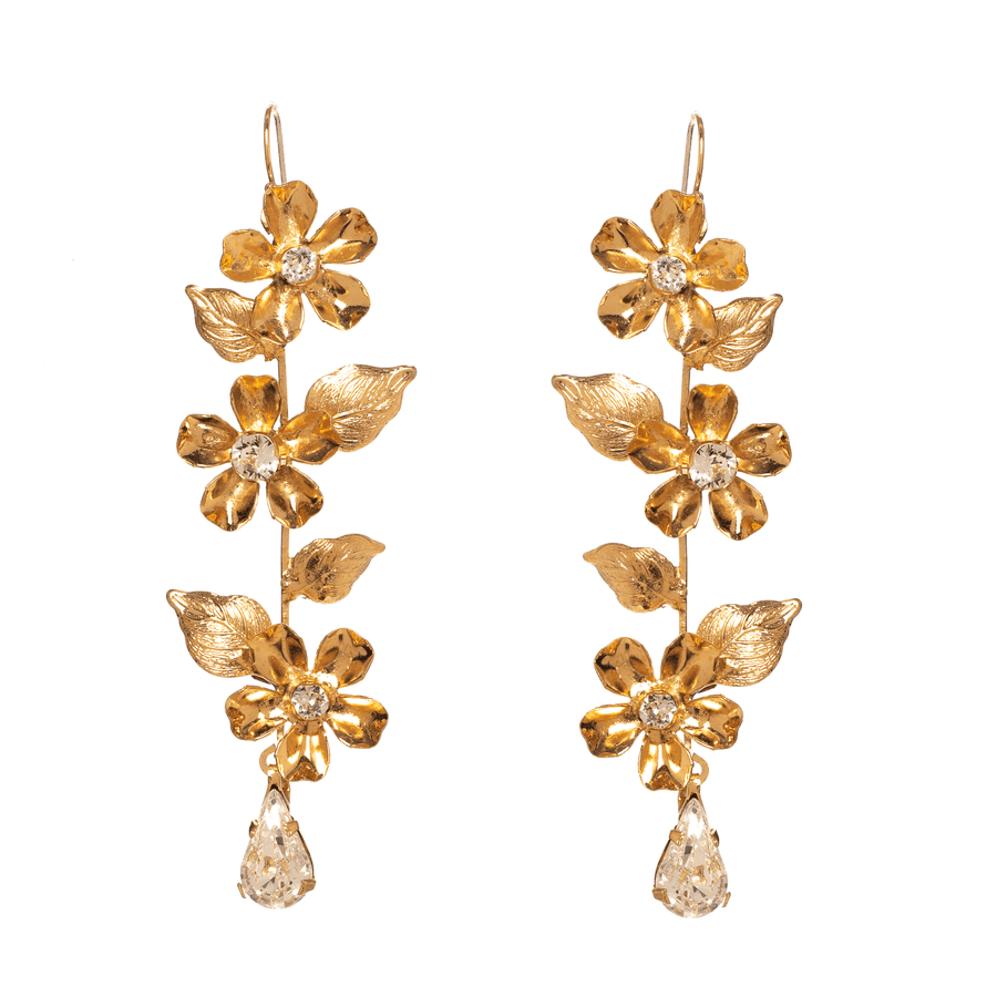 Gold flower bridal earrings with crystals