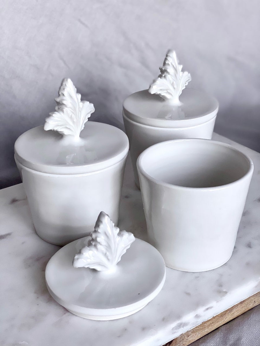 Fleur de lis ceramic jars with lids handmade in australia