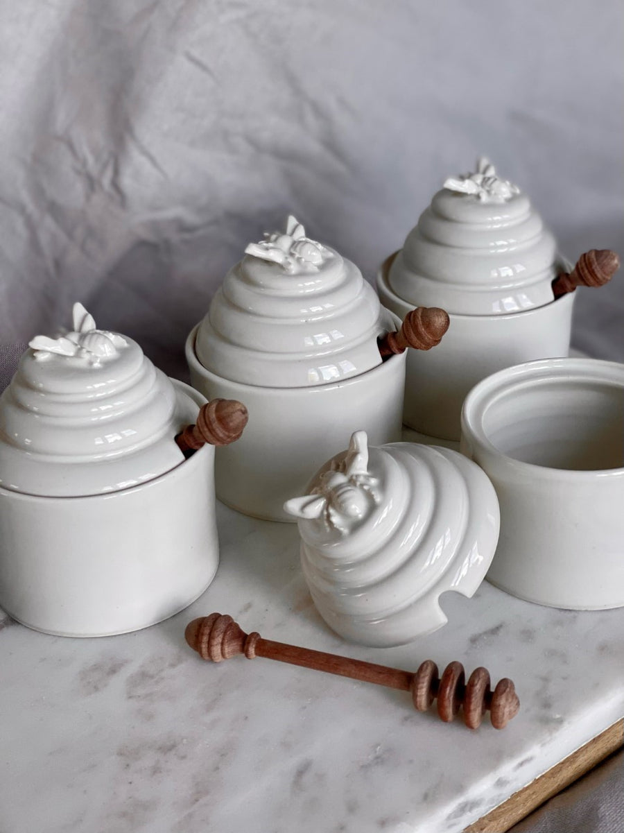 Handmade ceramic honey pot with dipper